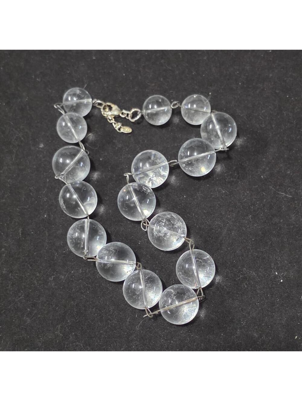 Antique hand-made Clear quartz pools of lights silvertone necklace 925 clasp